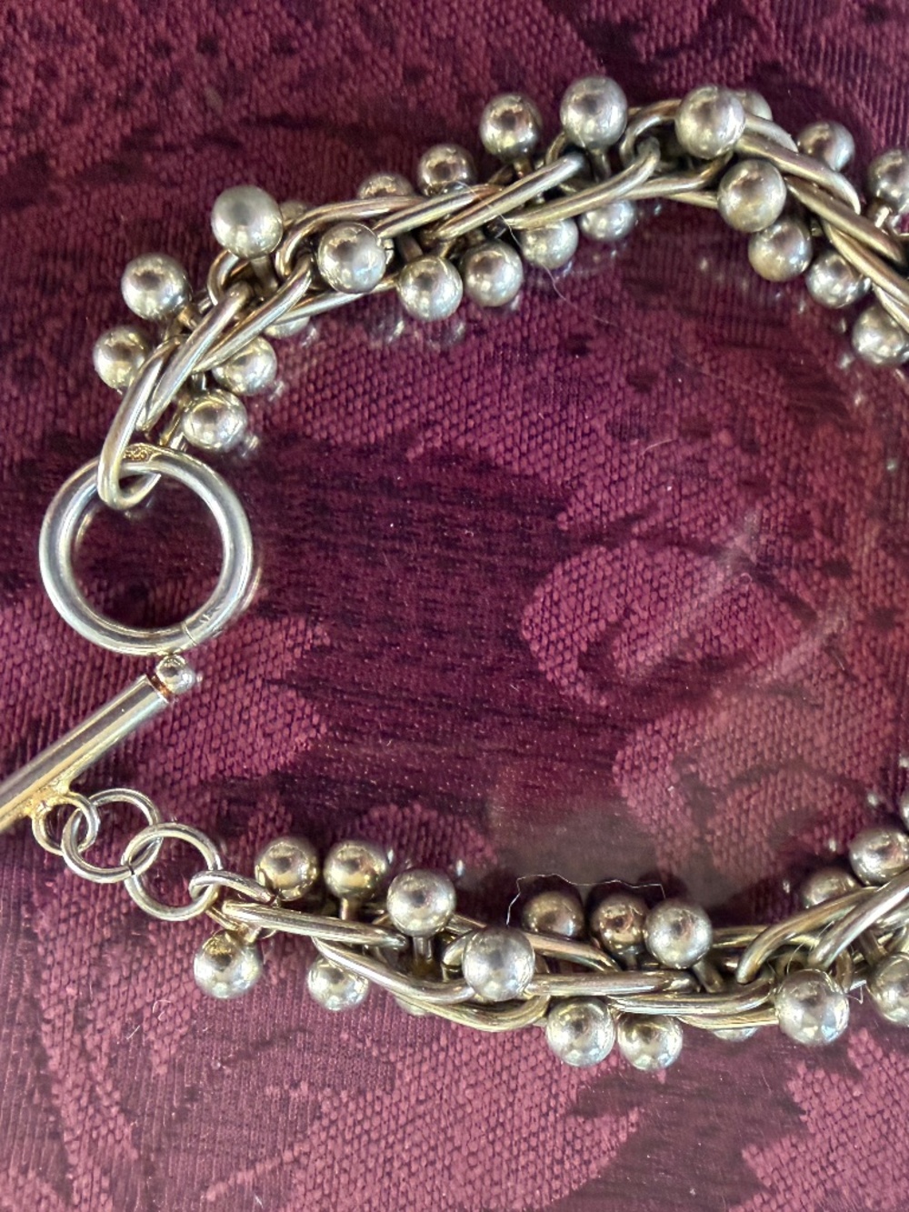 Vintage Sterling Silver “DNA” Twist Bead-Ball Link Toggle Bracelet